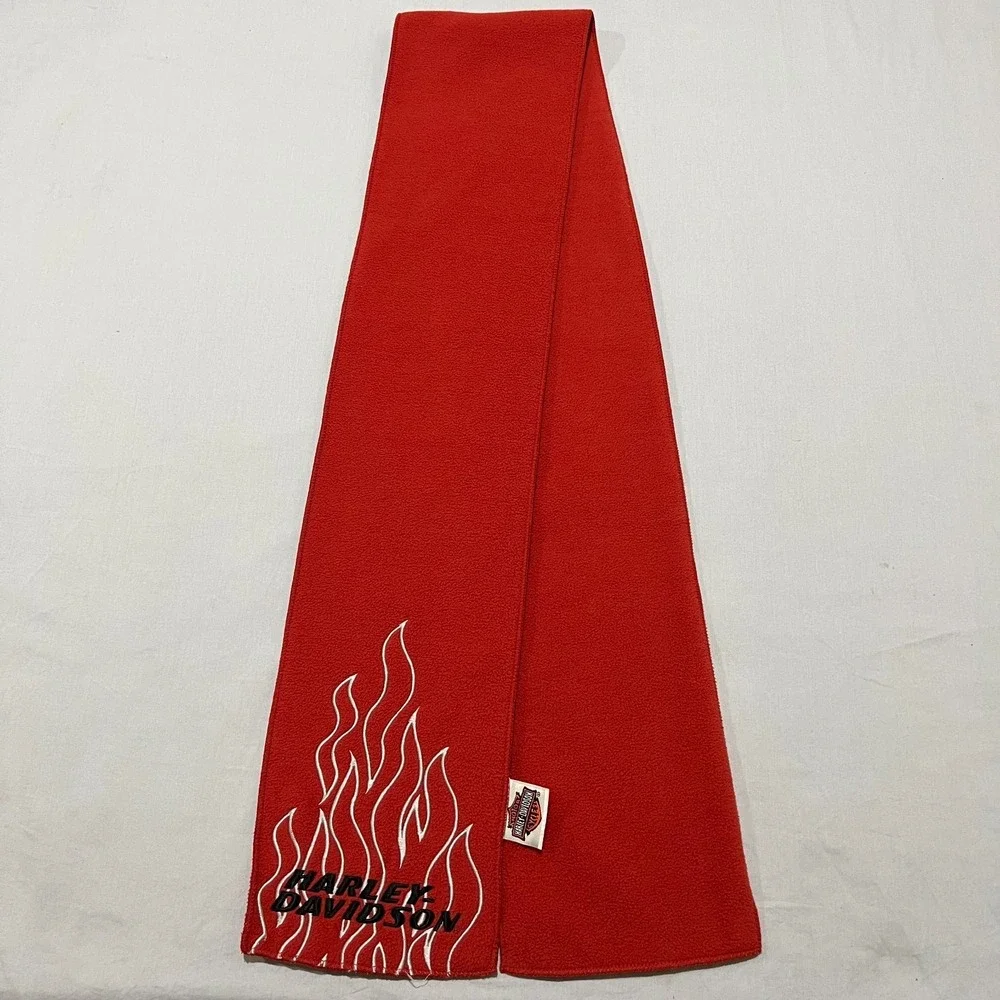 Harley Davidson Unisex Red Fleece Flame Embroidered Motorcycle Biker Wrap Scarf